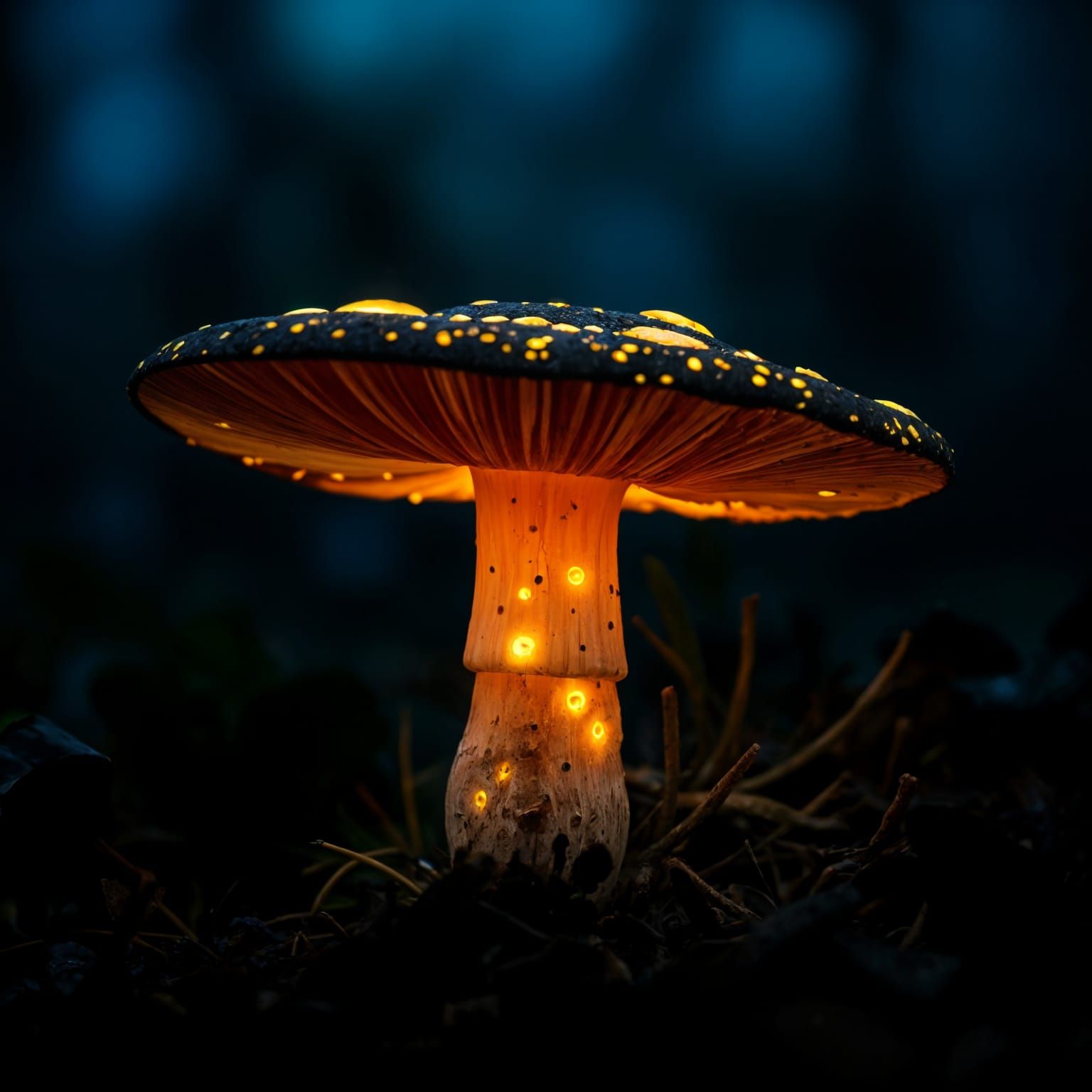 Bioluminescent Mushroom with Glowing Spots