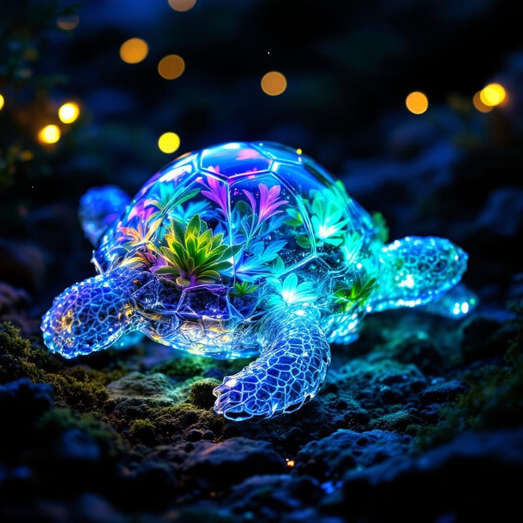 Bioluminescent Turtle Shell Bottle in Crystal Glass