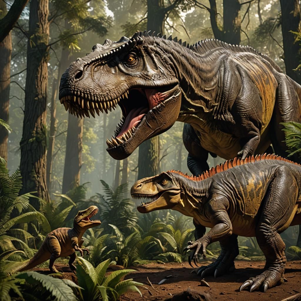 Tyrannosaurus Family in a prehistoric forest