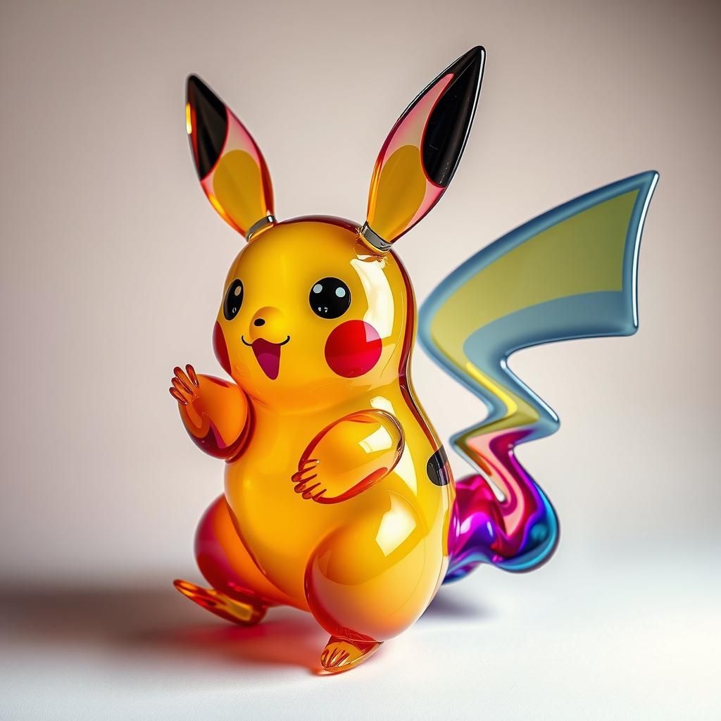Blown Glass Pikachu Sculpture in Toyism Style