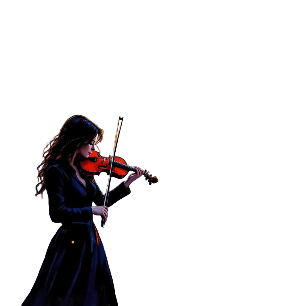 Violinist on Rooftop at Dusk, Post-Impressionist Poster Art