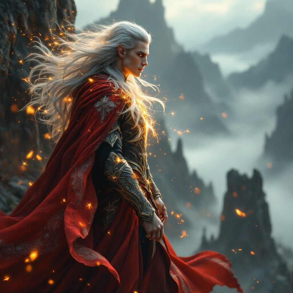 Ethereal Elf-Lord Ready for Battle on Clifftop