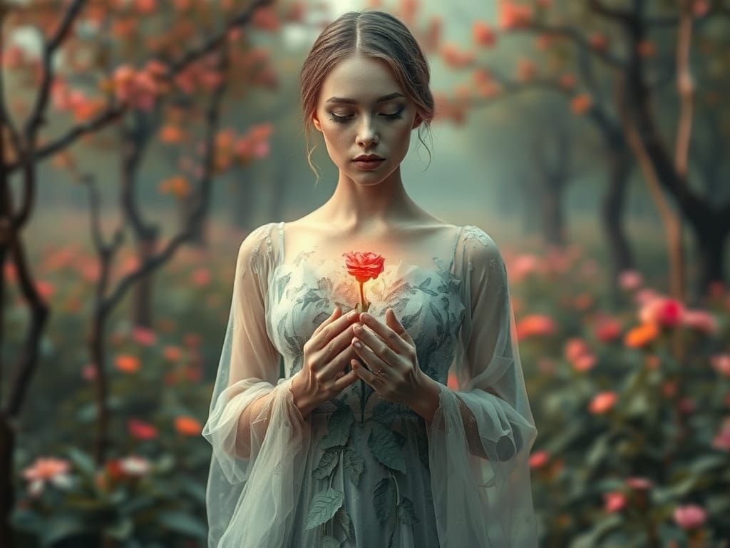 Glitch Art Portrait: Woman in Digital Garden