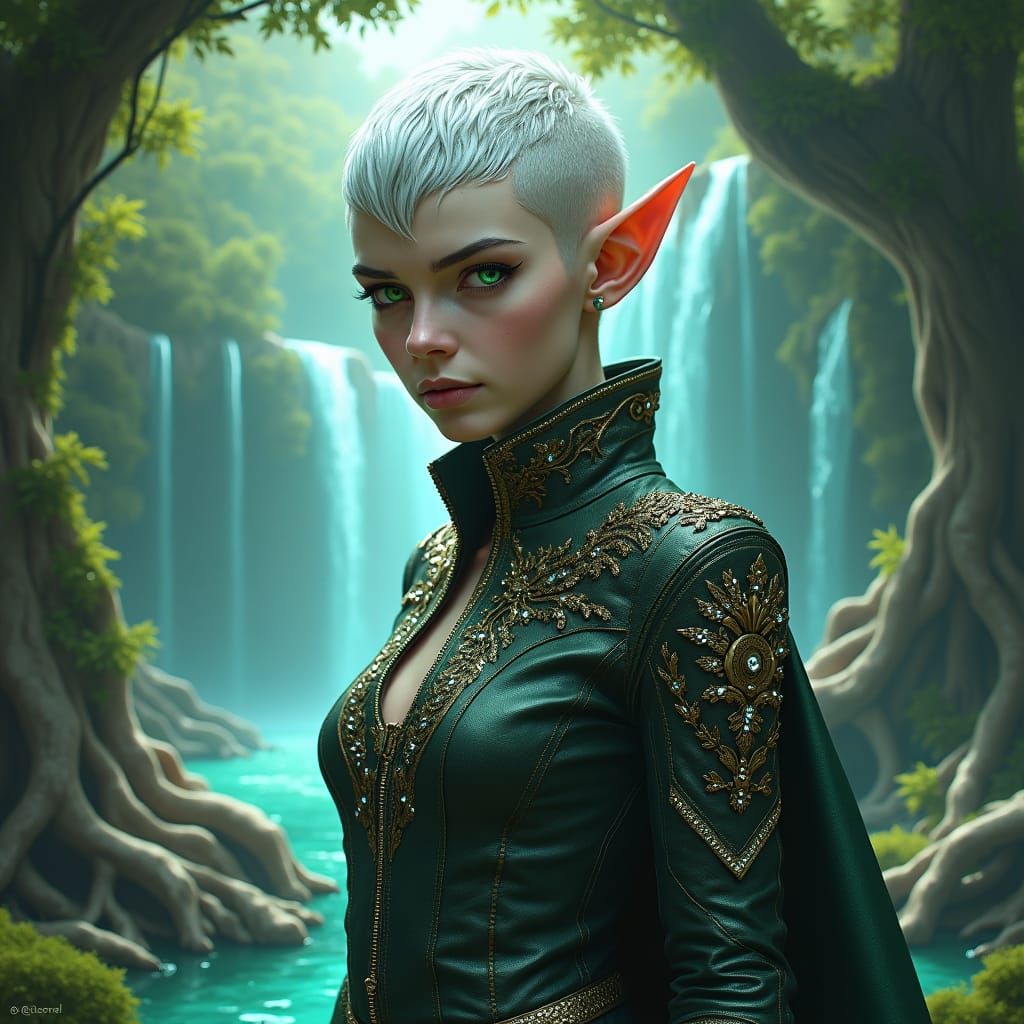 Heroic Elf with Cat Ears in Dreamlike Setting