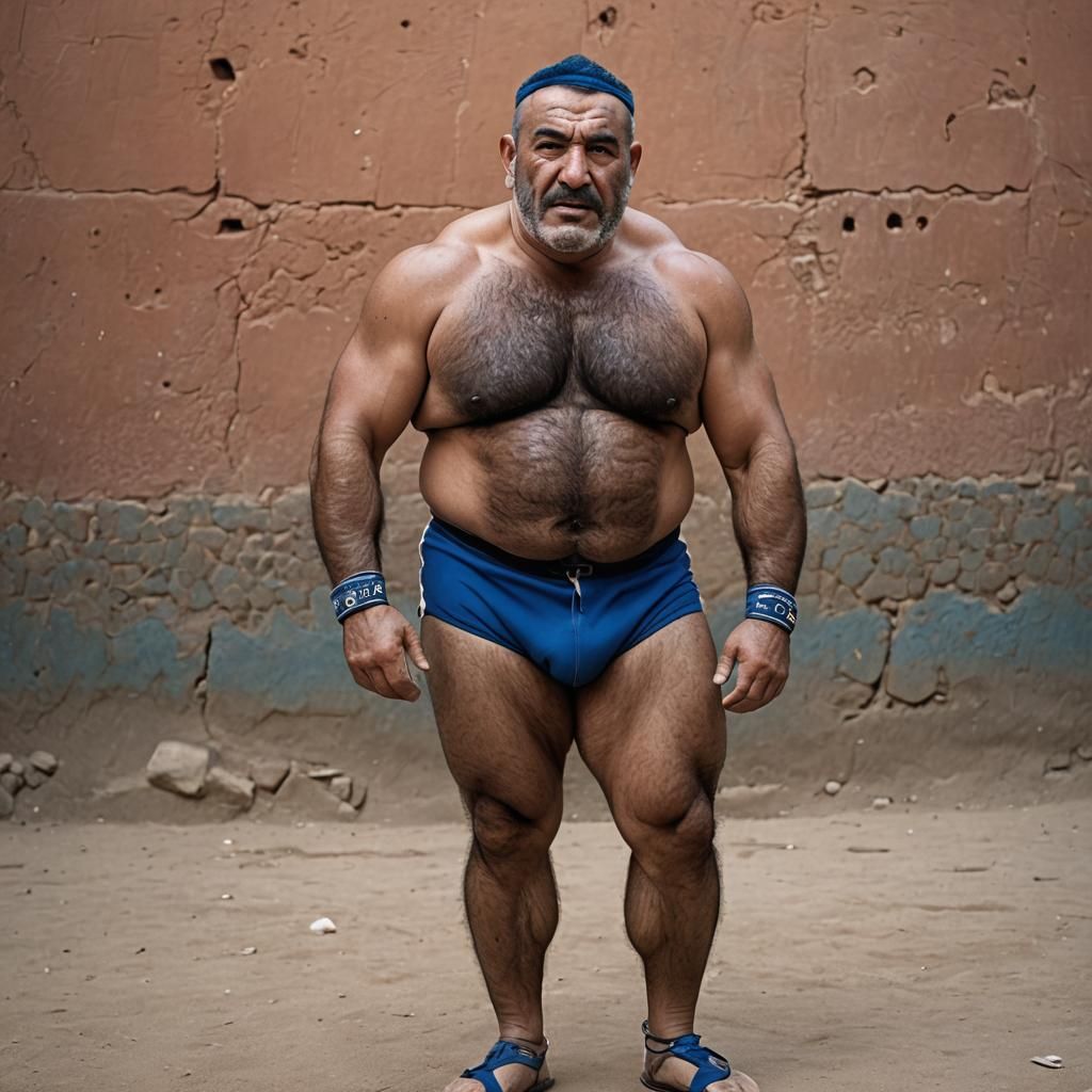Moroccan Wrestler Poses Confidently in the Ring
