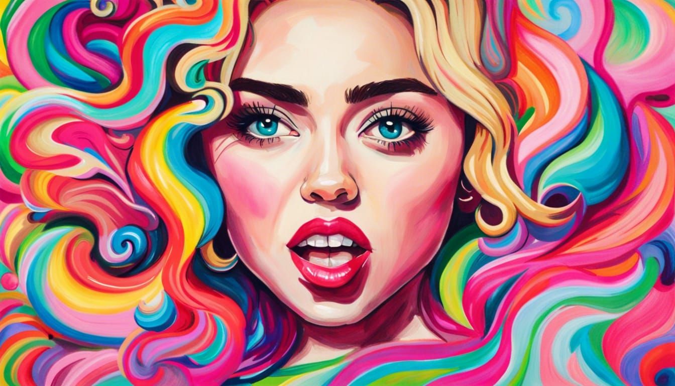 Miley Cyrus in Vibrant Candyland Gouache Art