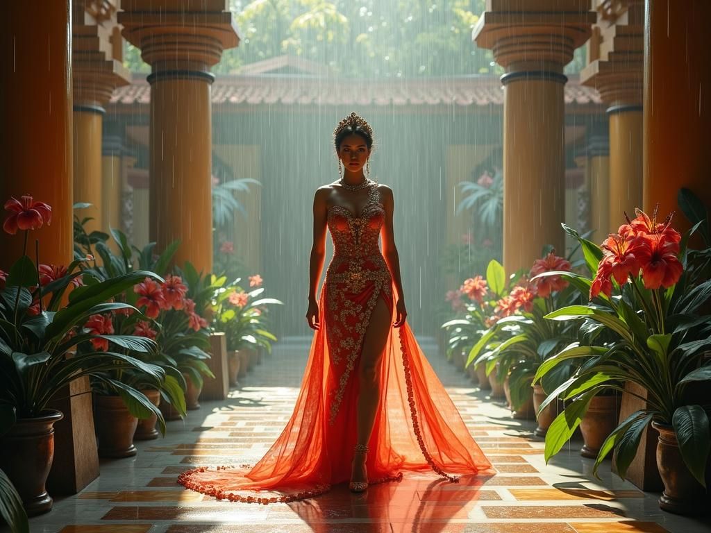 Stately Indonesian Princess in Royal Palace, Elegant Art
