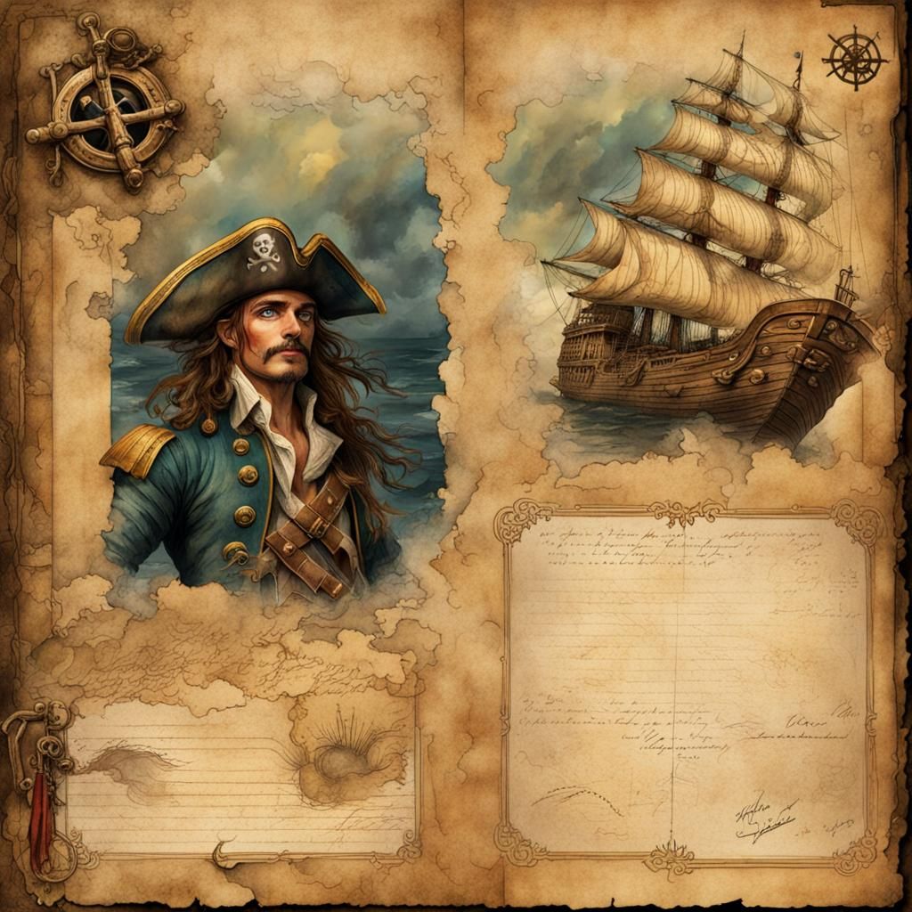 Pirate's Journal: Vintage Watercolor Portrait with Map