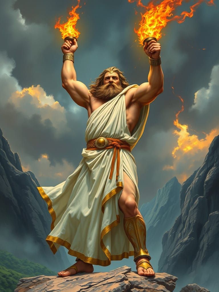 A Heroic Titan Brings Fire in Ancient Greek Attire
