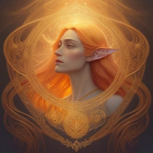 Elvish Royal Advisor with Fiery Hair and Magic Aura