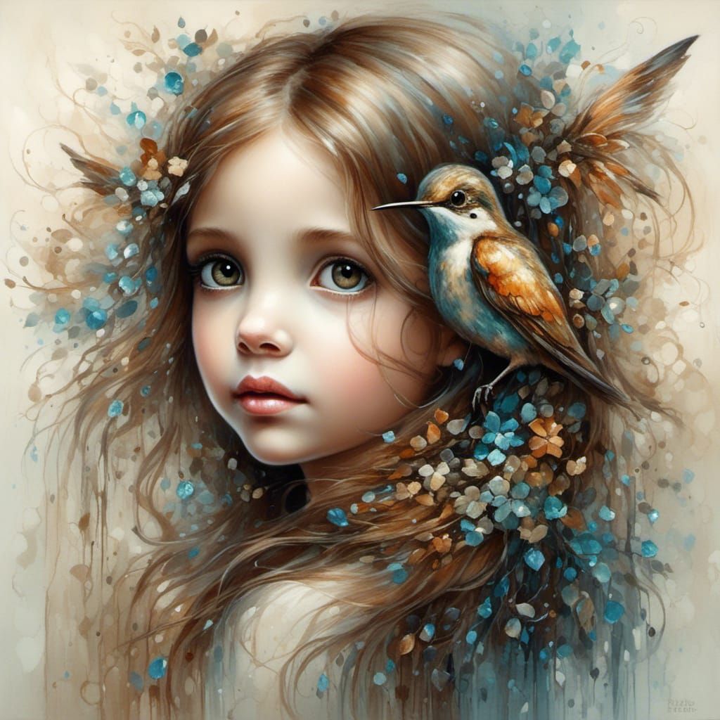 Hummingbird-Eyed Woman Portrait in Sparkling Style