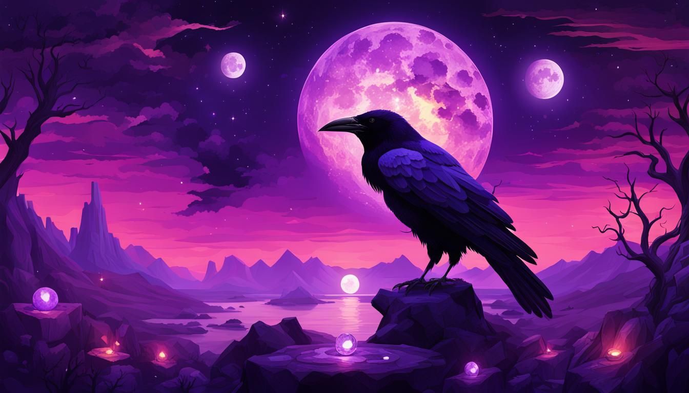 Crystals and Crows with Purple Sunset