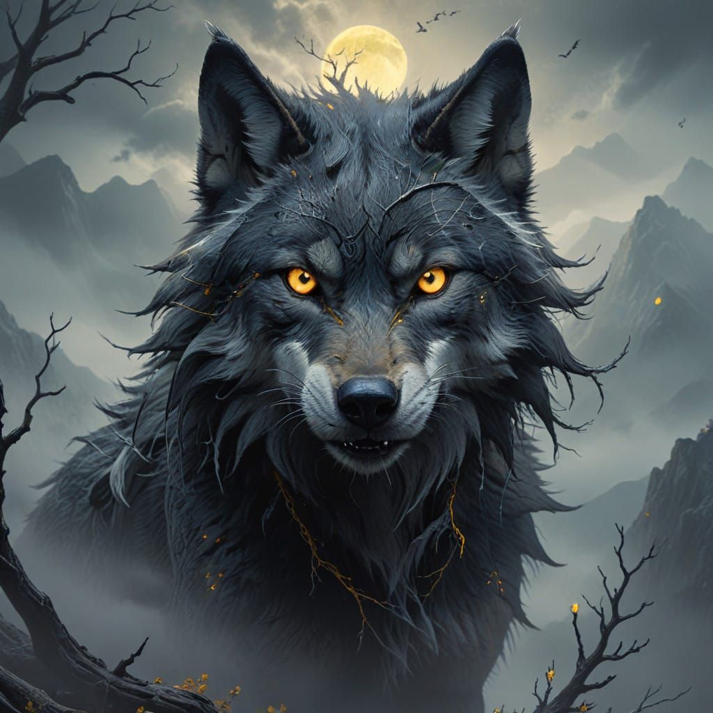 Moonlit Wolf on Haunting Mountain Peak