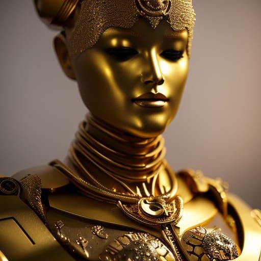 Gold Humanoid Robot with Patina Finish