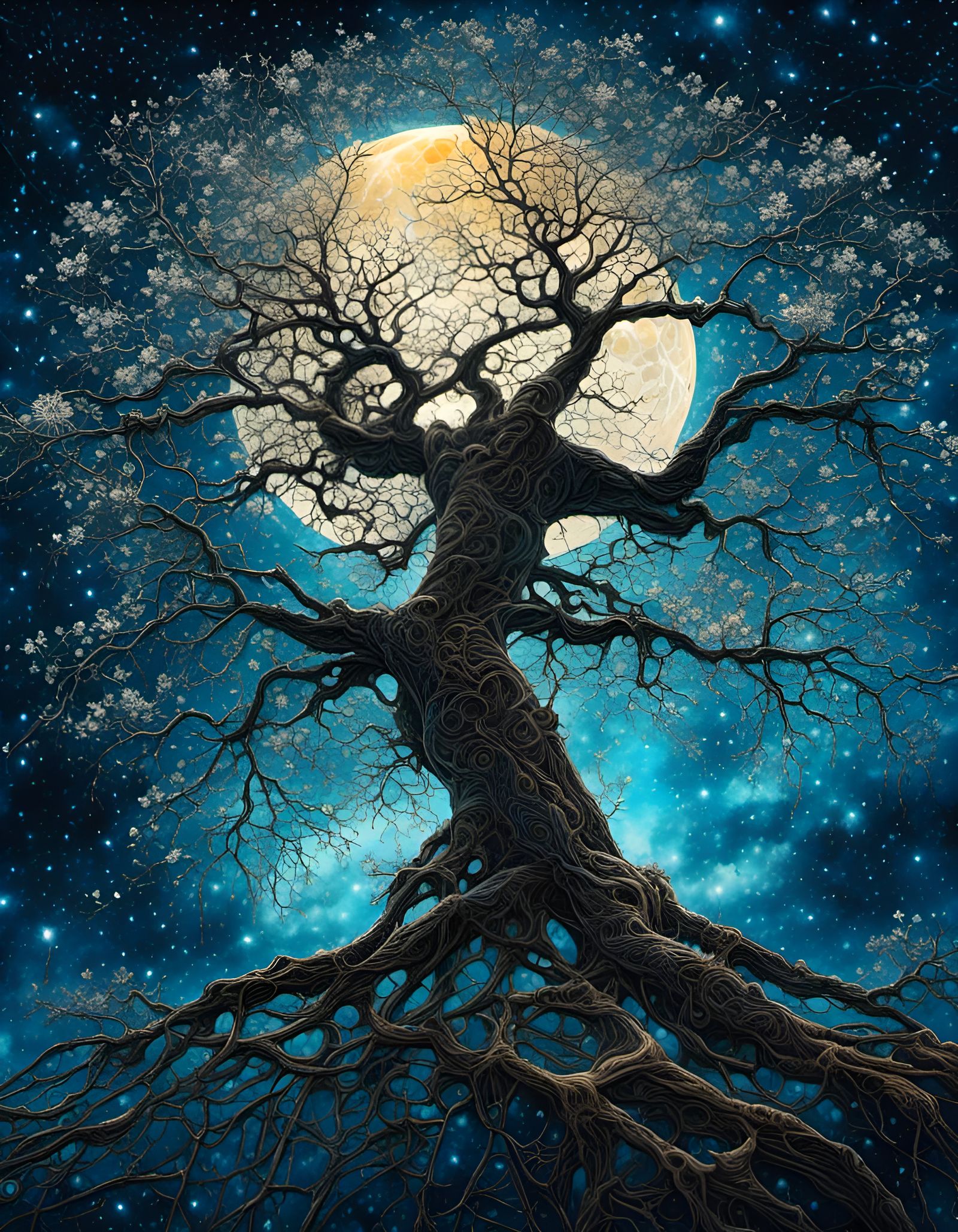 Tree of Life with Spiderwebs in Watercolor