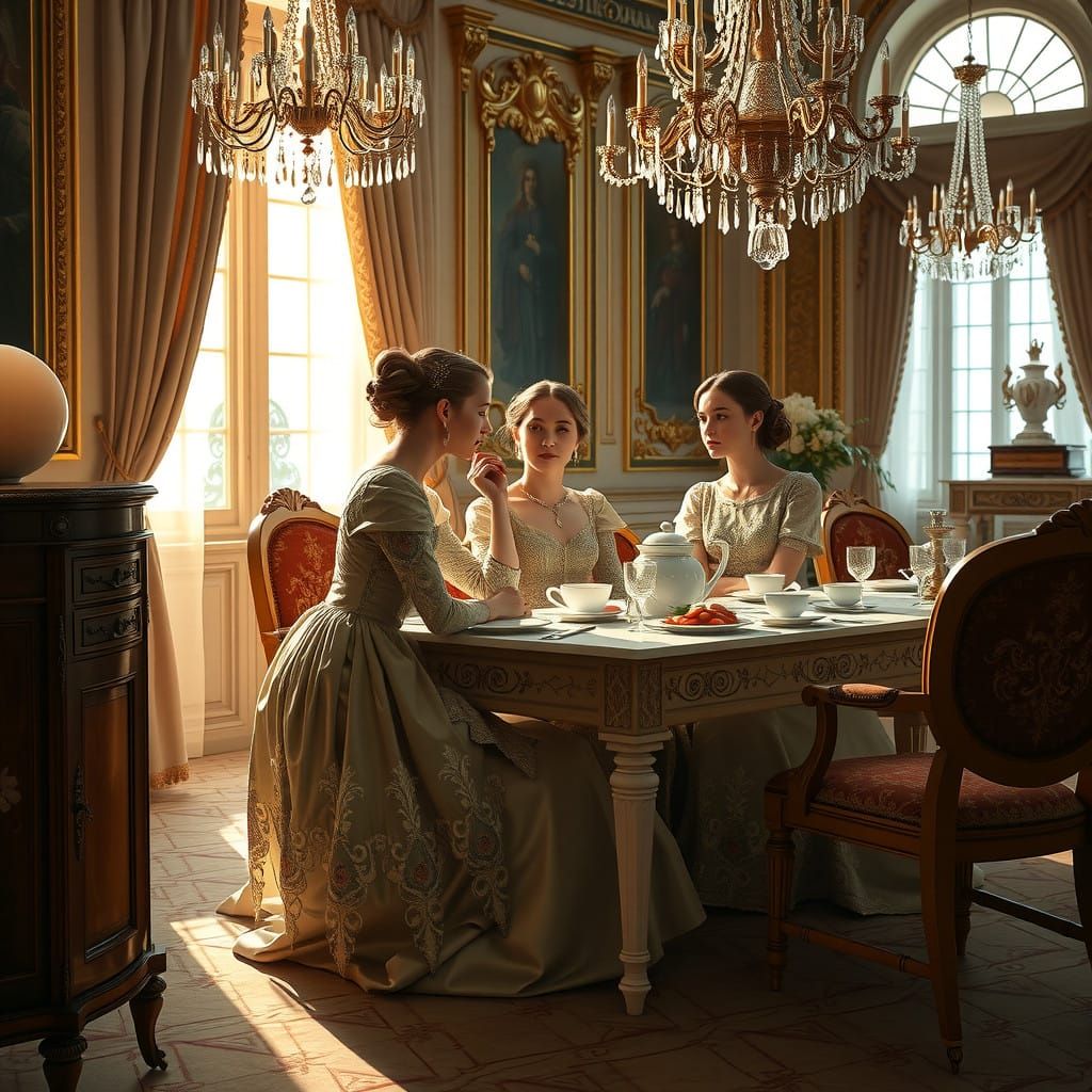 Elegant Epancin Sisters Enjoy Breakfast in 19th Century Russ...