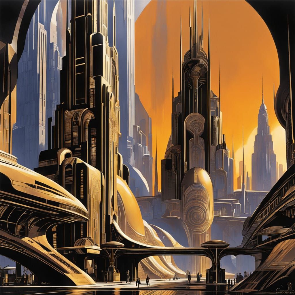 Majestic Cityscape in Art Deco Style