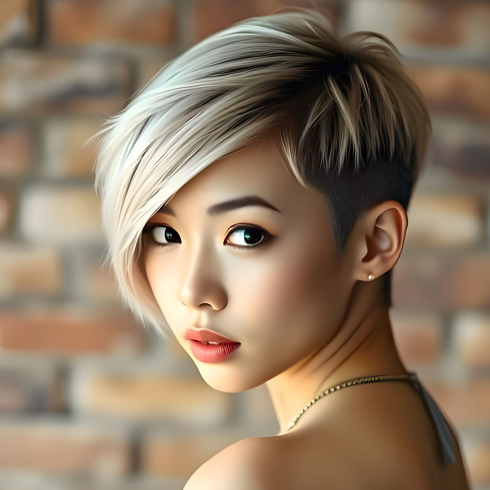 Young Woman with Pixie Cut and Tattoo