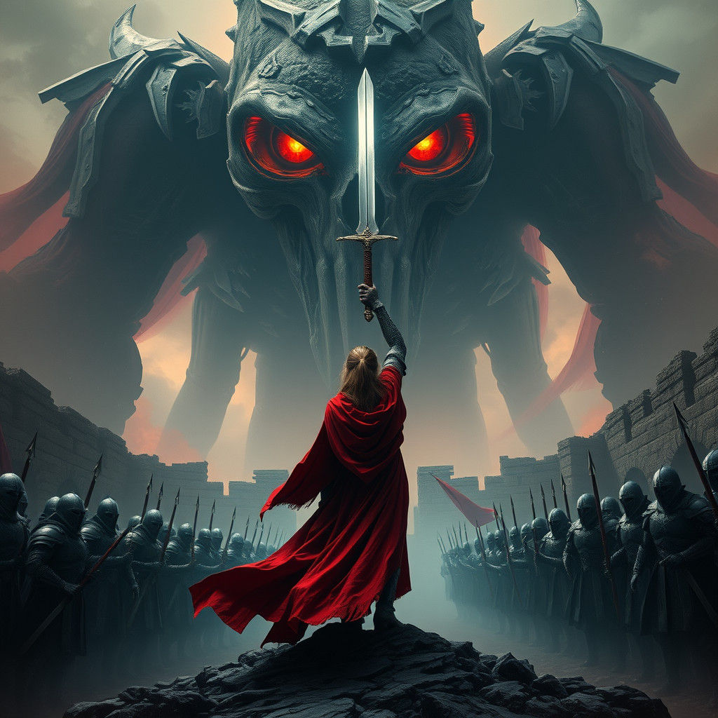 Warrior vs Death Titan in Gothic Conceptual Art