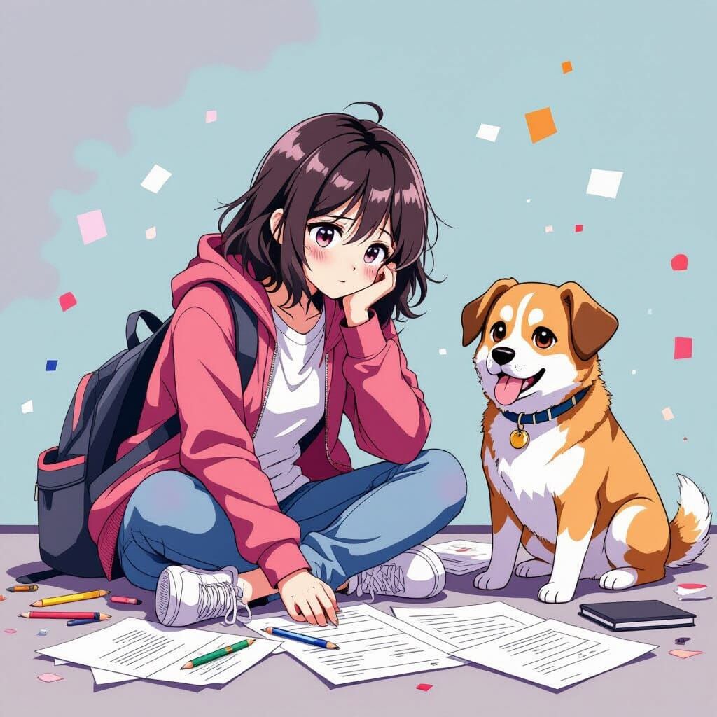 Anime-Style Image of Student and Guilty Dog