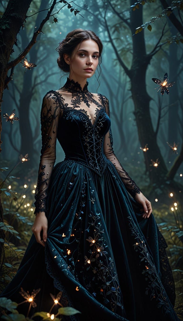 Dark Fantasy Fashion: Hungarian Woman in Enchanted Forest