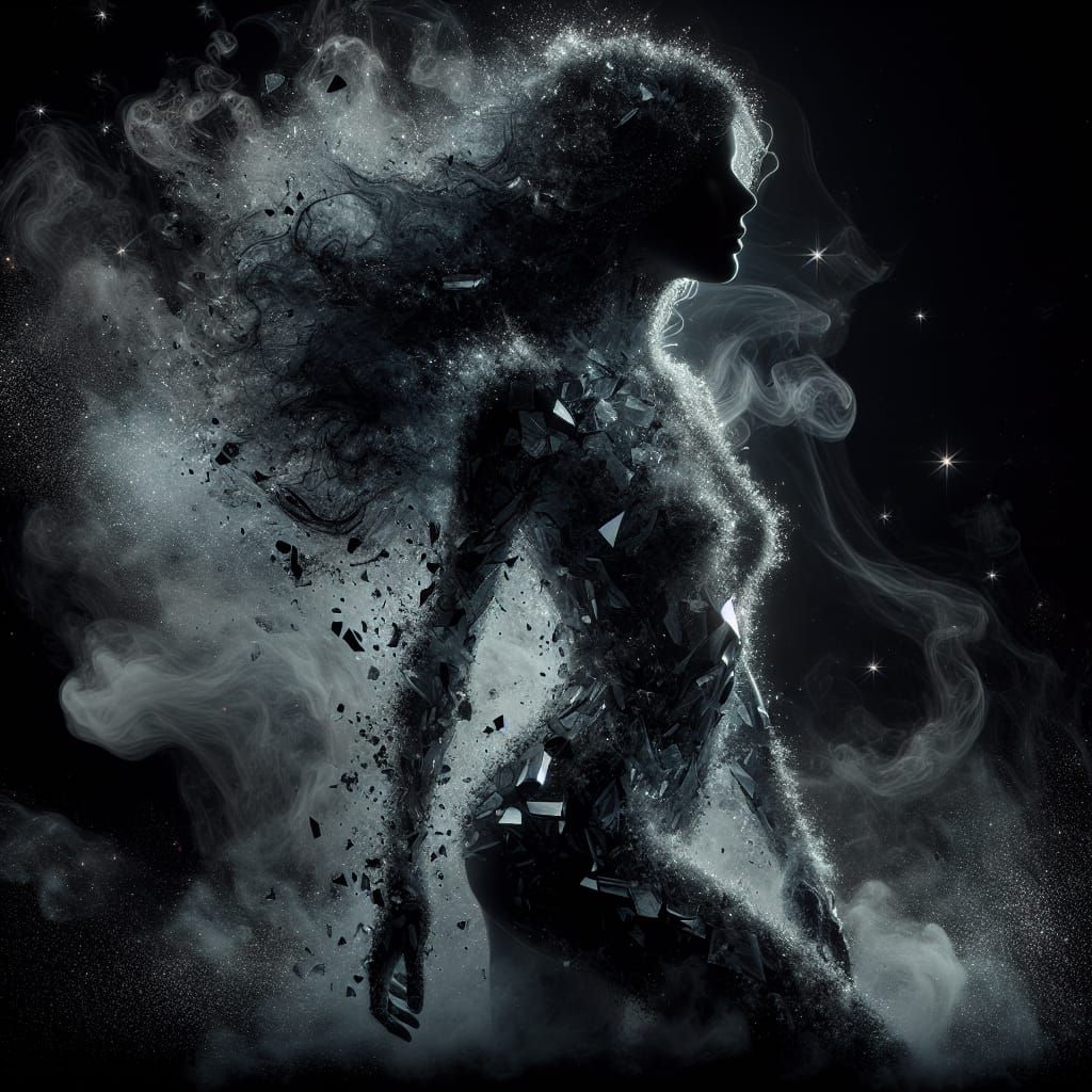 Terrifyingly Elegant Shattered Glass Woman in Hypermaximalis...