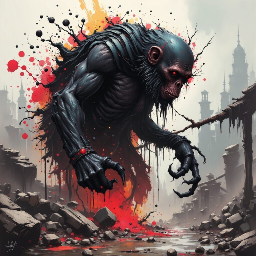 Cyberpunk-Inspired Goblin Chimp Warrior