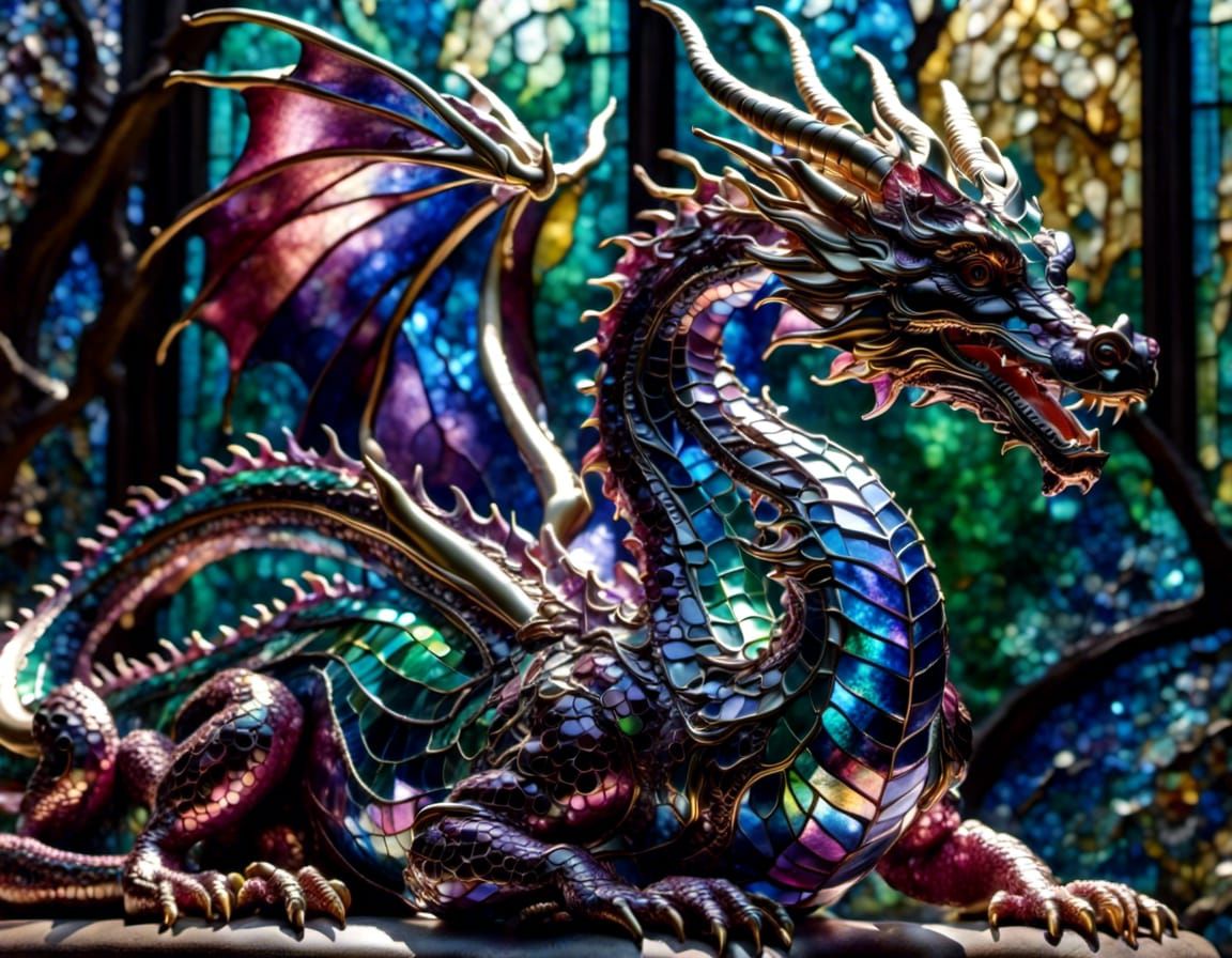 Translucent Glass Dragon with Stained Glass Texture