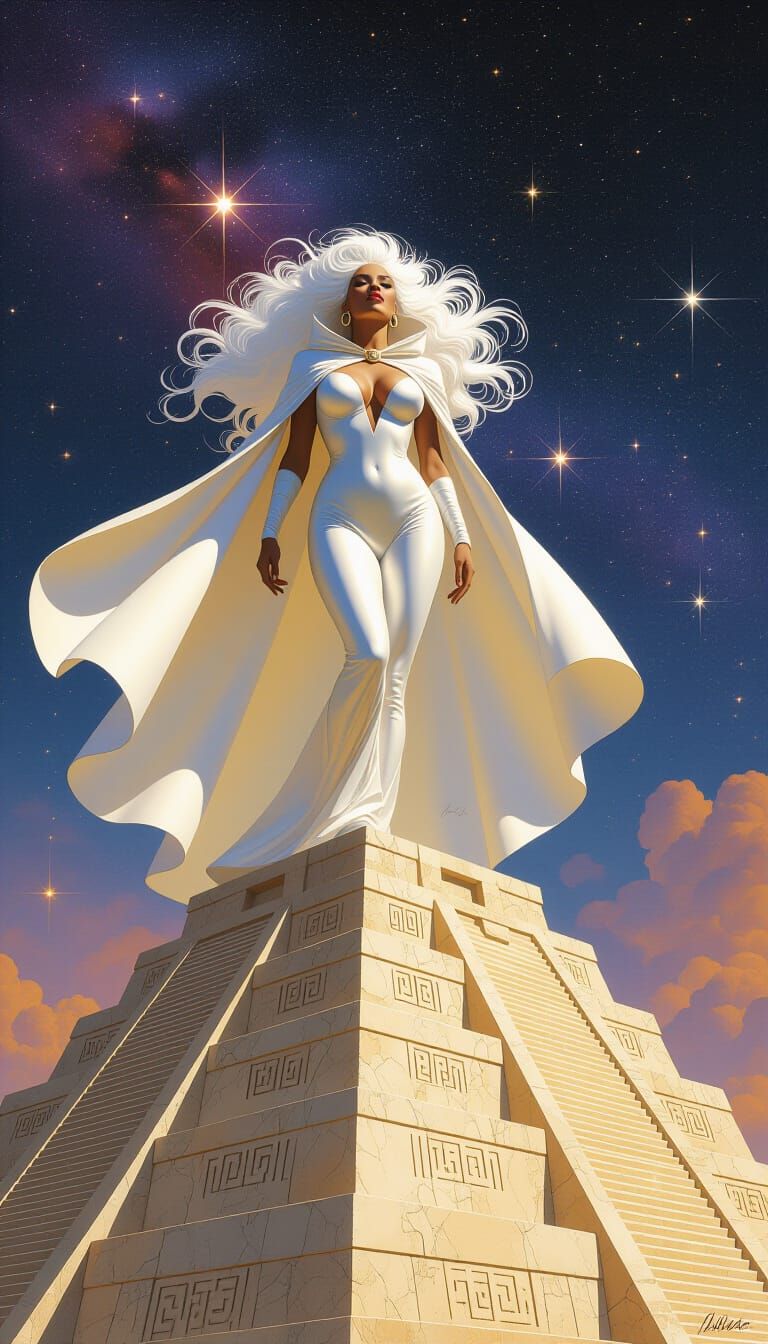 Nebula Goddess on Ziggurat in Dramatic Lighting