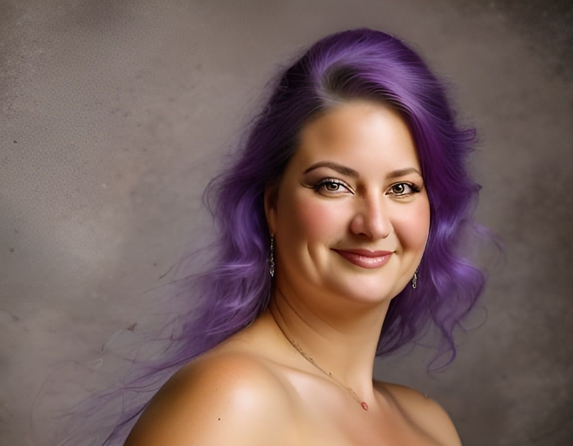 Realistic Portrait of Plus Size Bride with Purple Hair