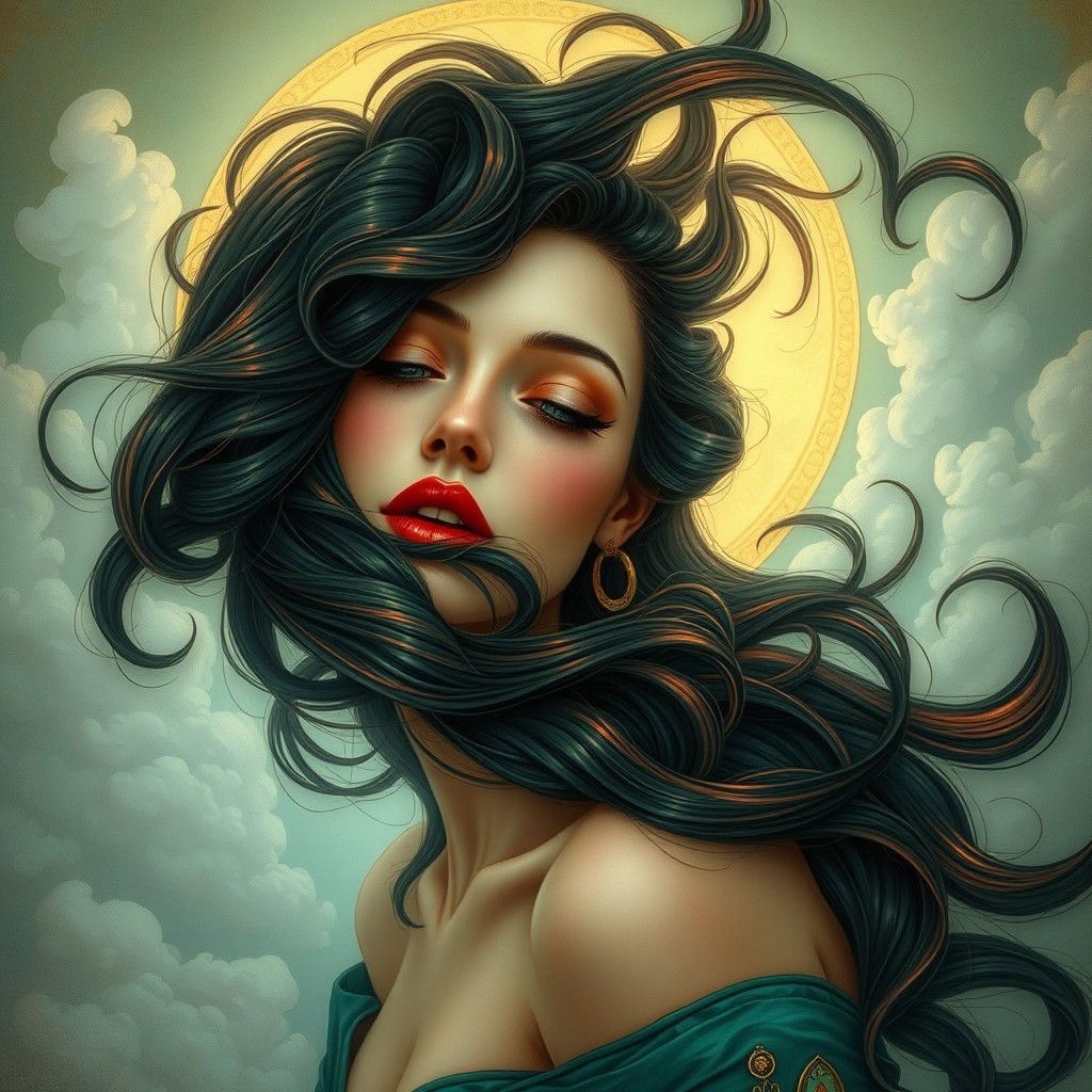 Dreamlike Woman Portrait in Art Nouveau Style