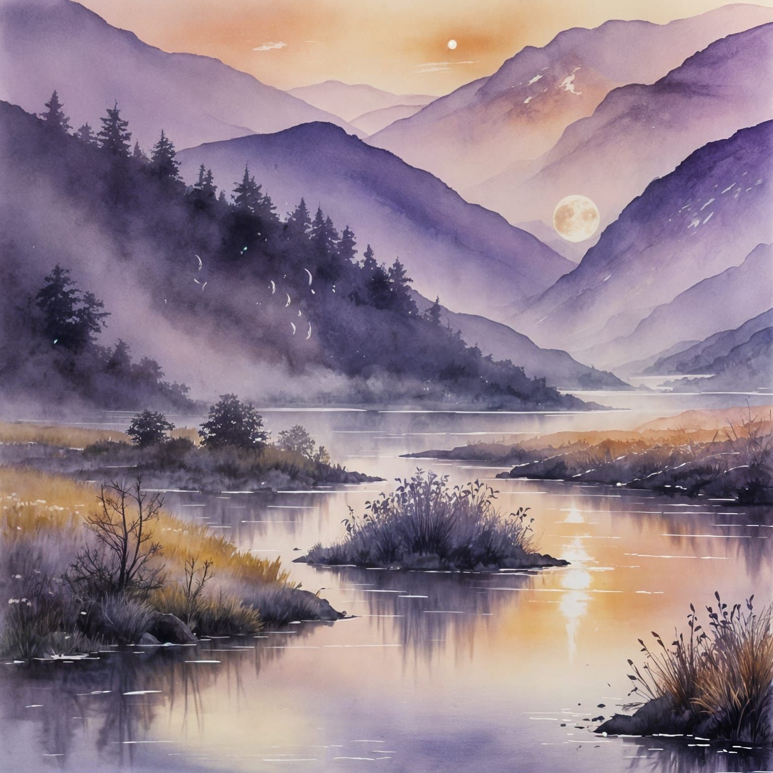 Surreal Moon Water Droplet River at Sunrise