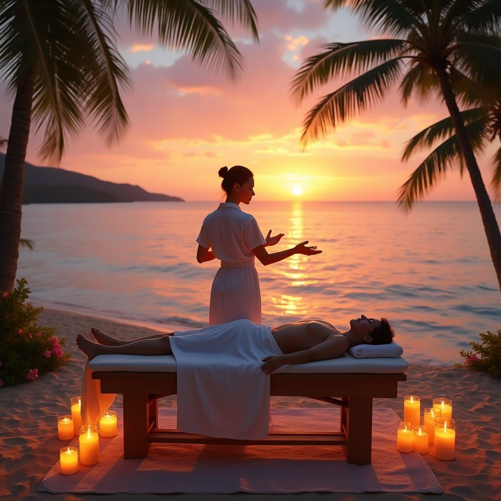 Beach Massage at Sunset: A Moment of Serenity