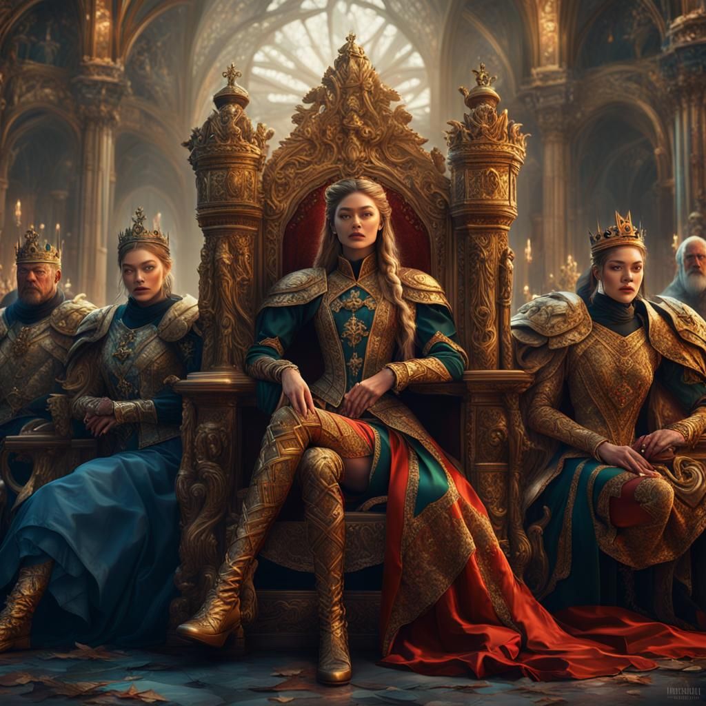 Gigi Hadid as Renaissance Queen on Throne