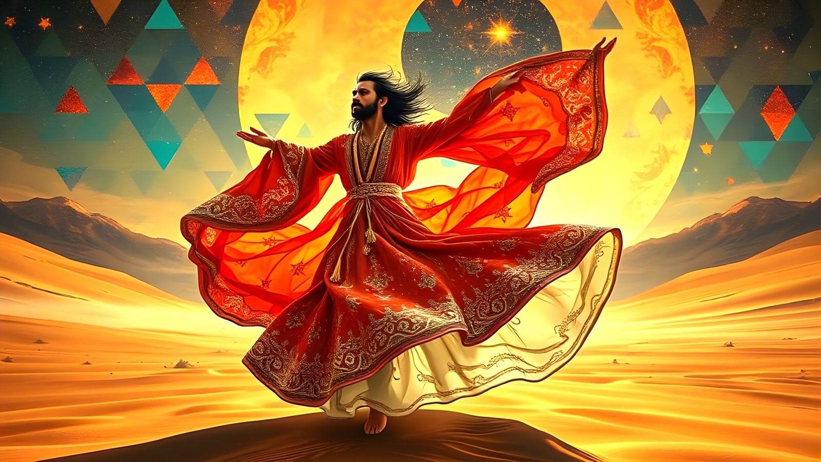 Fractal Sufi Dervish in Glowing Desert Landscape