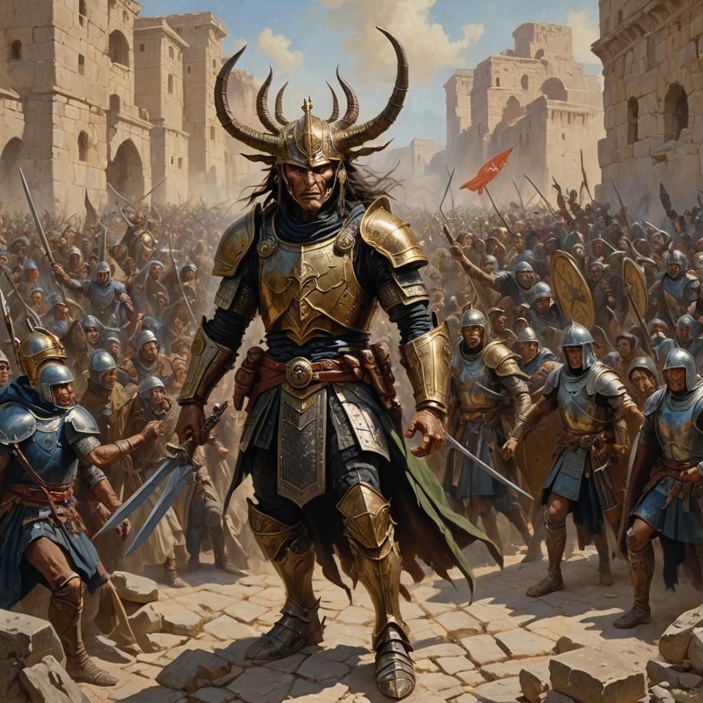 Victorious Thri-Kreen Warrior in Oil Painting Style