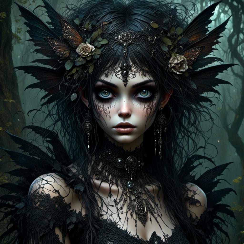 Mystical Gothic Faerie in Shadowy Forest