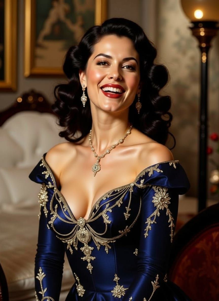 Beautiful French Woman Laughing in Ornate Gown