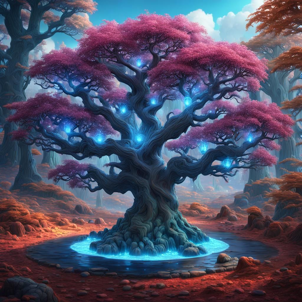 Crystal Tree in Strange Forest: Fantasy Concept Art