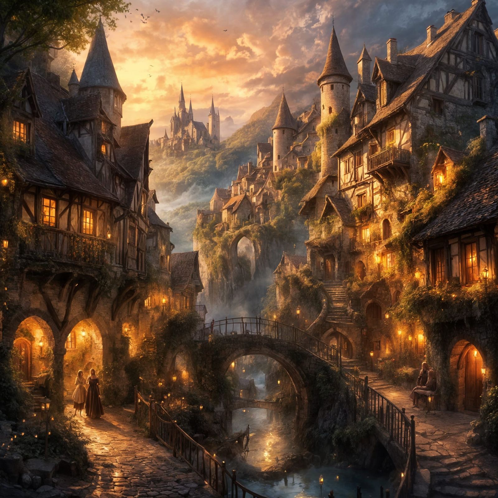 Charming Medieval Village at Magic Hour