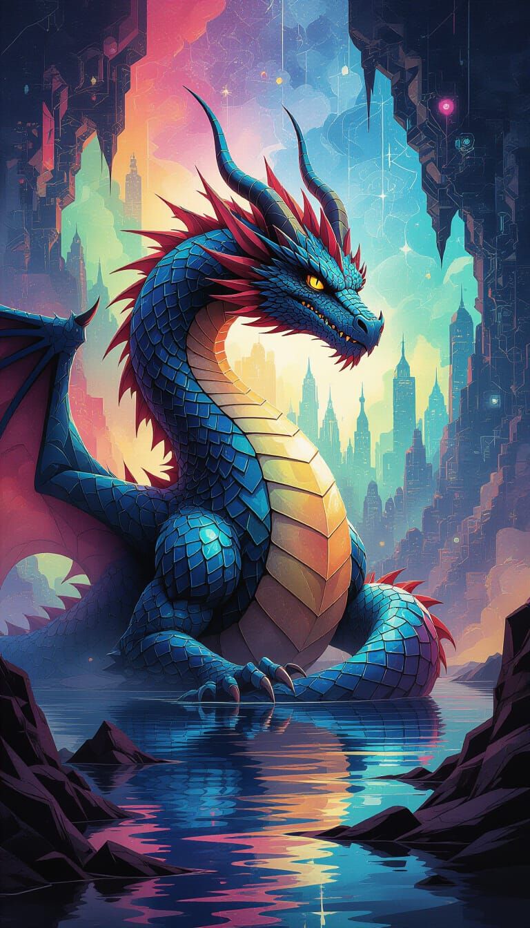 Watercolor Dragon in Digital Realm