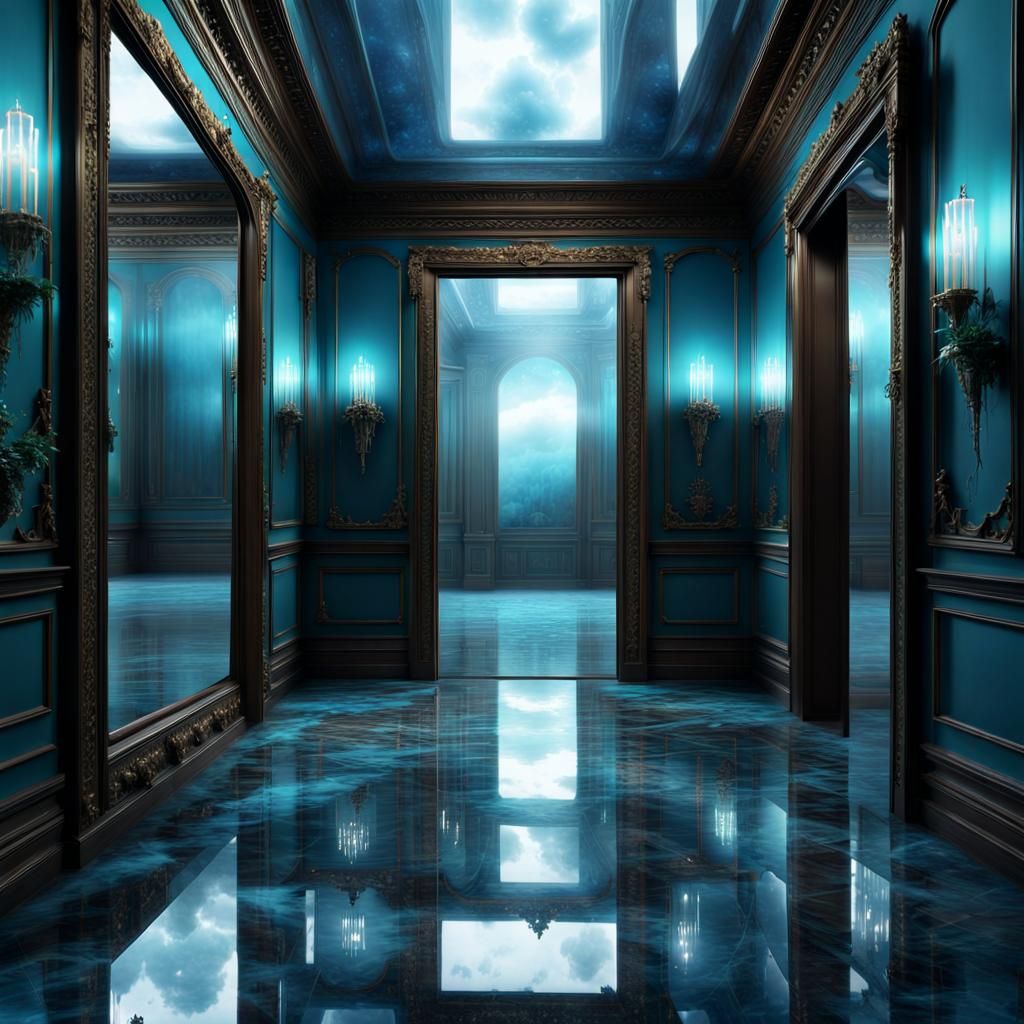 Glass Hall Labyrinth with Blue Lights