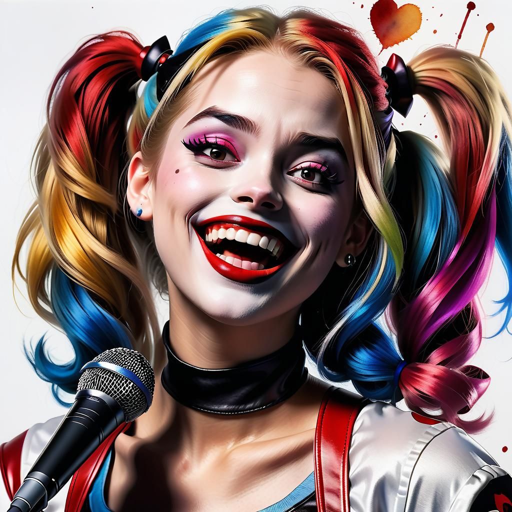 Harley Quinn singing for a Karaoke
