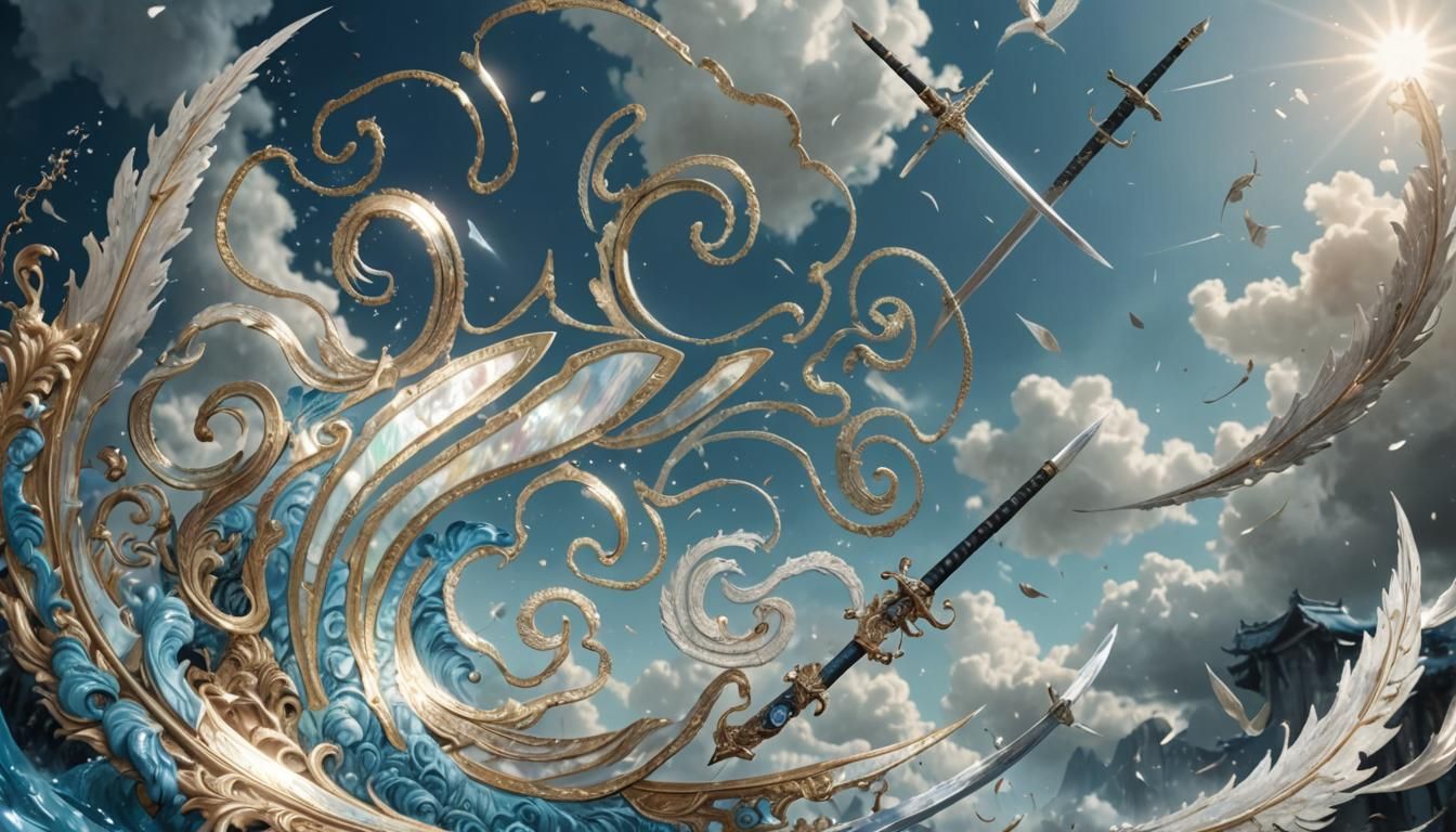 Mother of Pearl with Flying Swords, Detailed Matte Painting