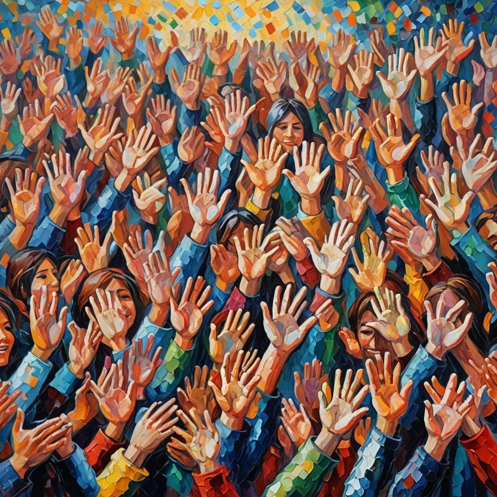 Children Clapping: Neo-Impressionist Expressionist Oil Paint...