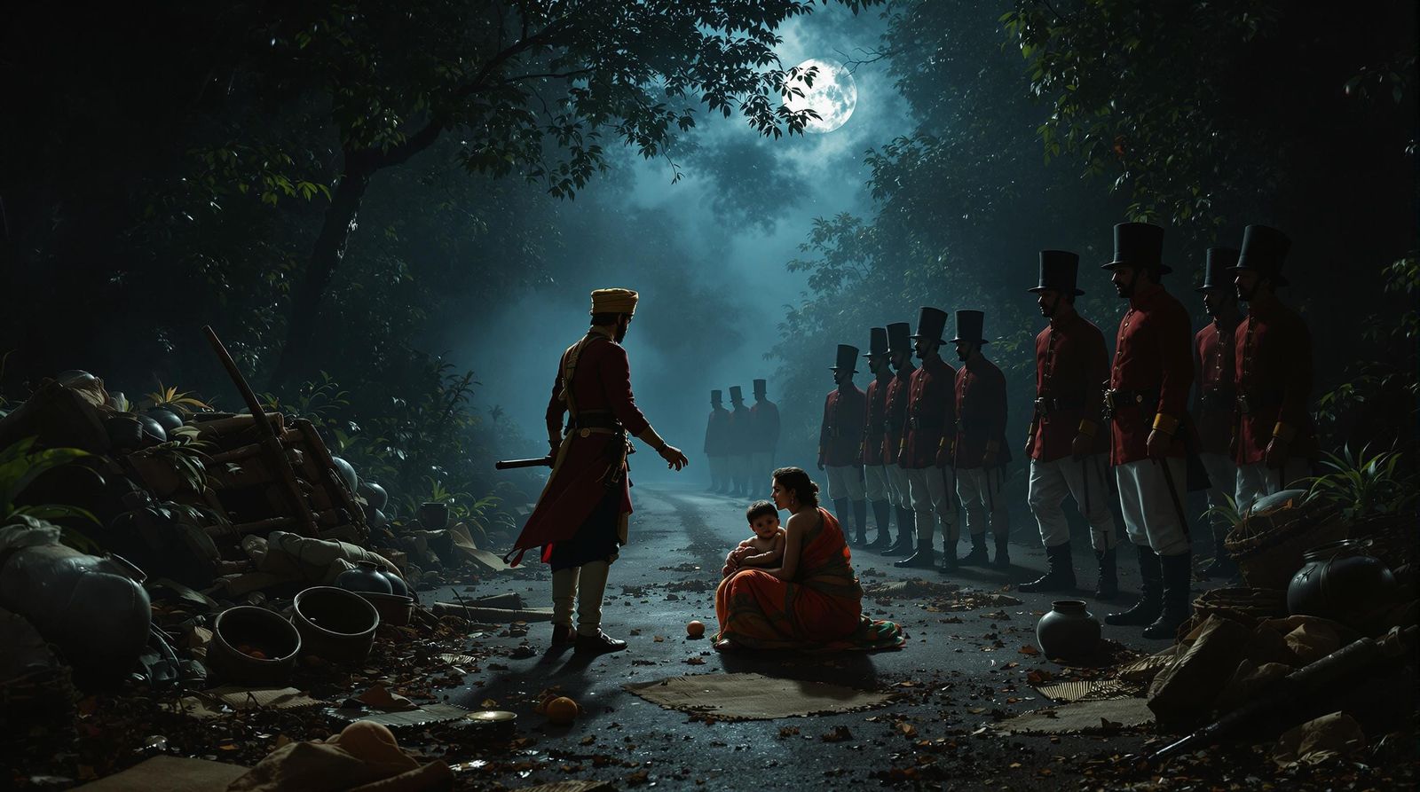 Tense Jungle Confrontation in 1820s India