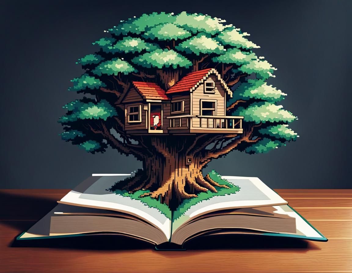 Pixel Art Treehouse in Open Book