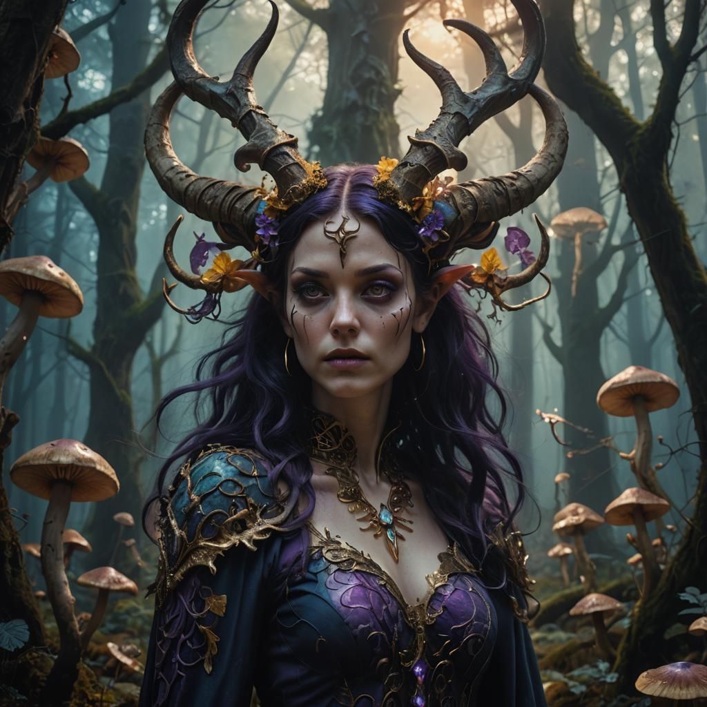 Ethereal Forest Goddess in Dark Fantasy Style