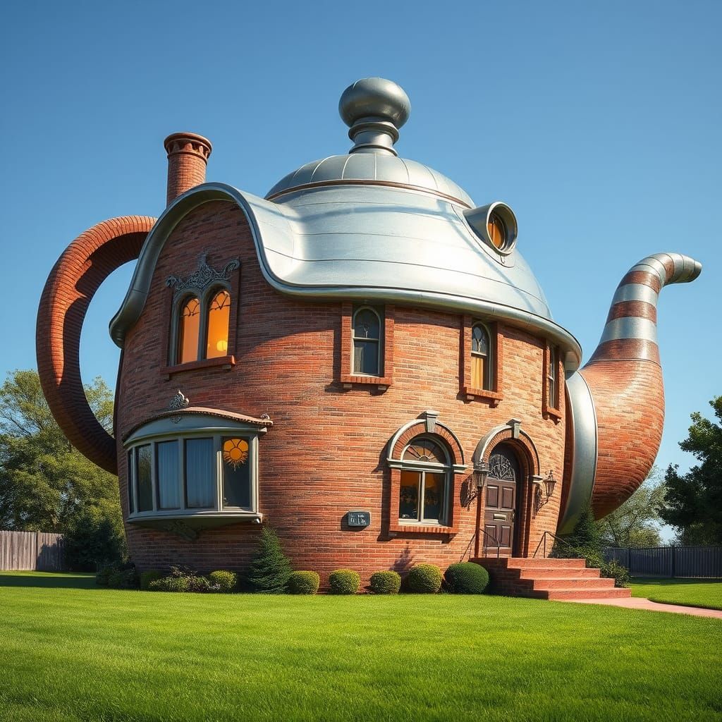 Whimsical Teapot House in Illustrative Style