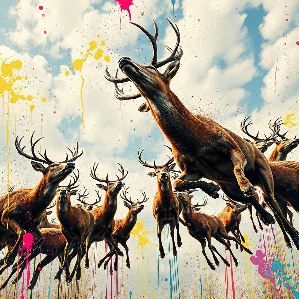 Surreal Deer Rain in Graffiti Art Style